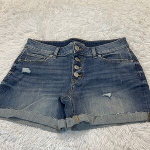 Maurices Distressed Blue Jean Shorts WOMENS SIZE 10 BUTTON FLY